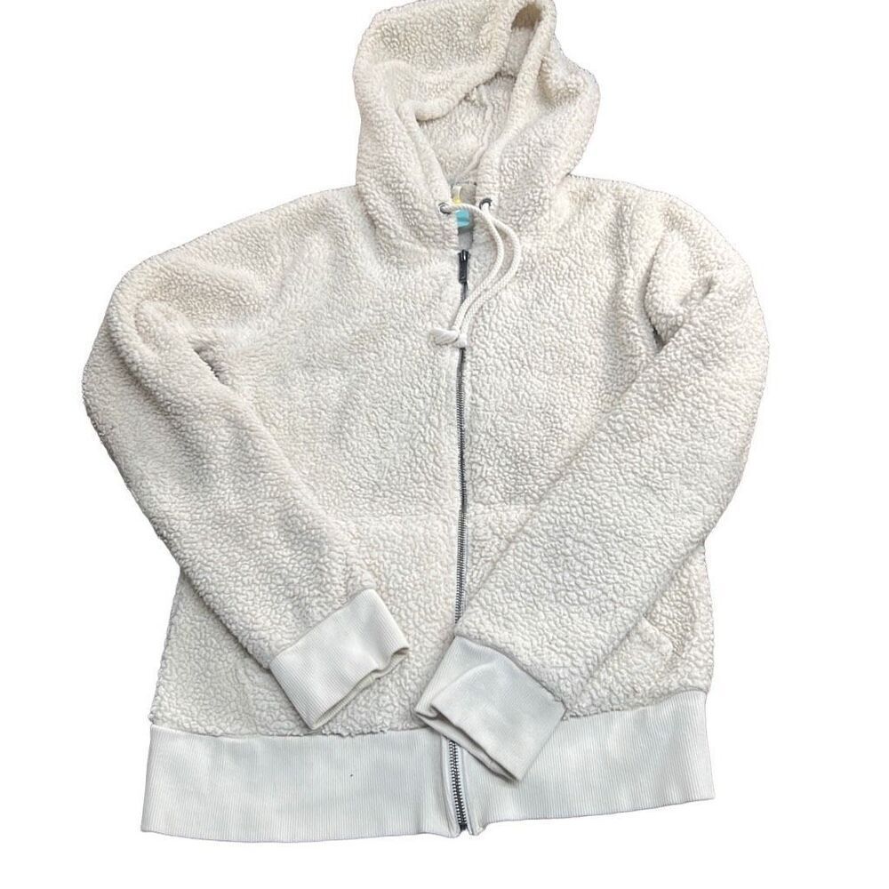Roxy Women’s White pullover zipper hoodie Fuzzy Fleece Jacket Size Small